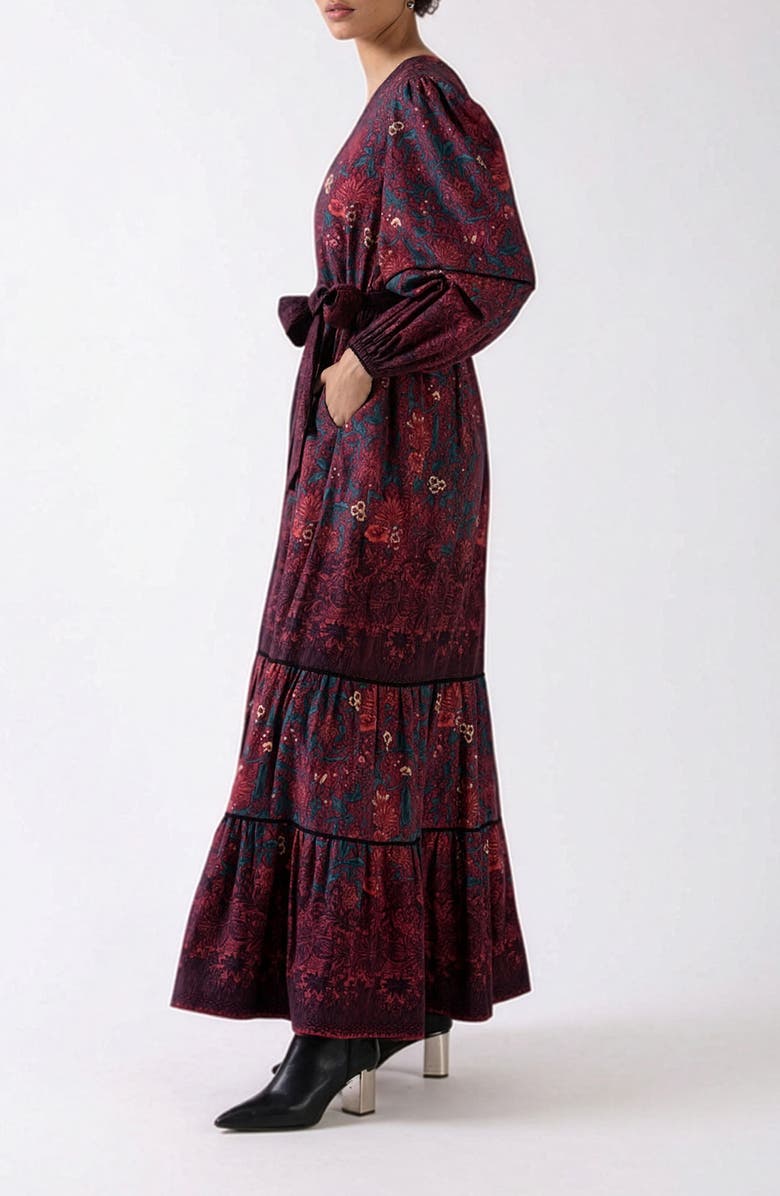 Celina Moon Myra Long Sleeve Cotton Maxi Dress, Alternate, color, Burgundy