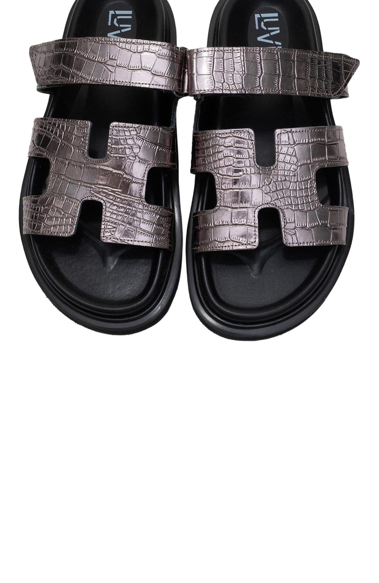 Loana Leather Slide Sandal, Alternate, color, Platinum Leather