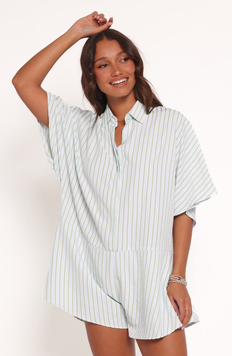 Petal & Pup Sebastian Stripe Romper, Alternate, color, Green Blue Stripe