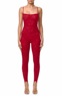 Lace Stretch Lace Stirrup Jumpsuit