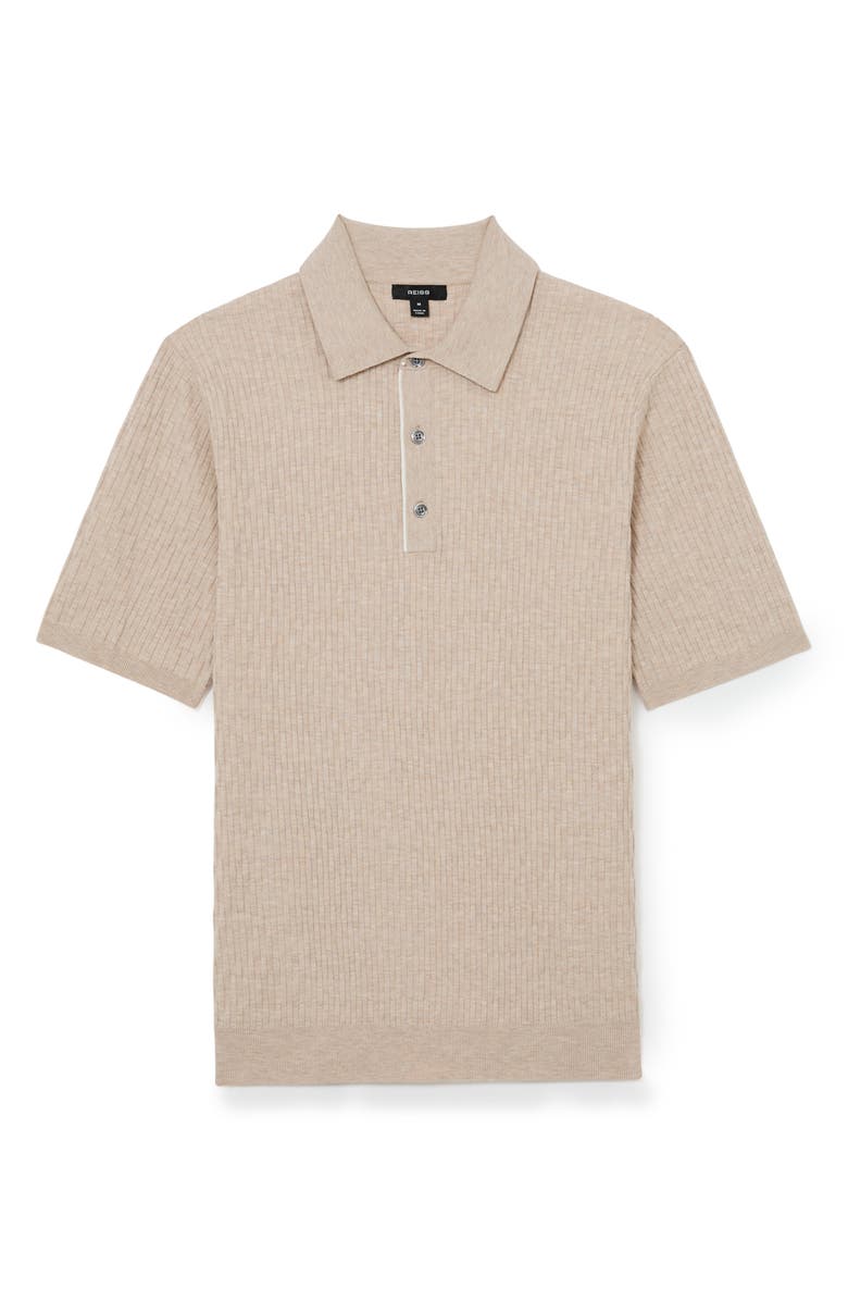 Reiss Era Basket Weave Knit Polo Sweater, Alternate, color, Oatmeal Brown