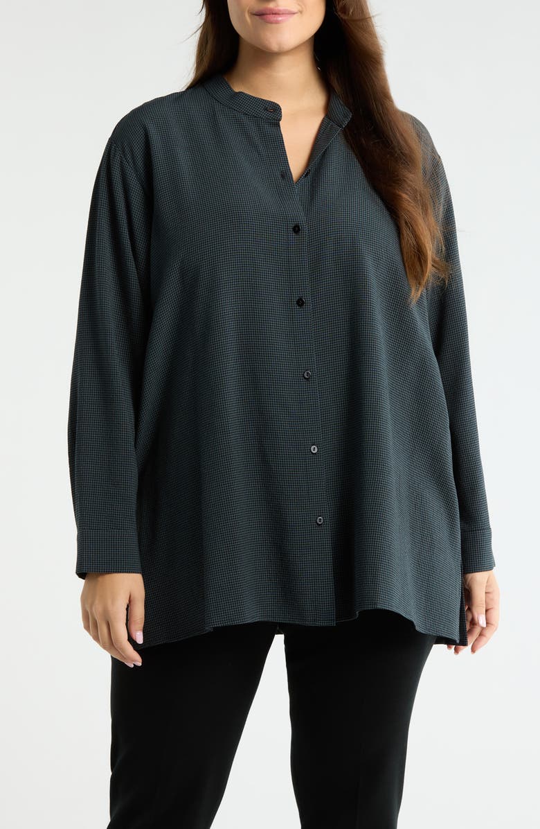 Eileen Fisher Band Collar Button-Up Shirt, Main, color, Eucalyptus