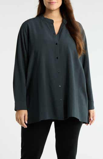 Band Collar Button-Up Shirt