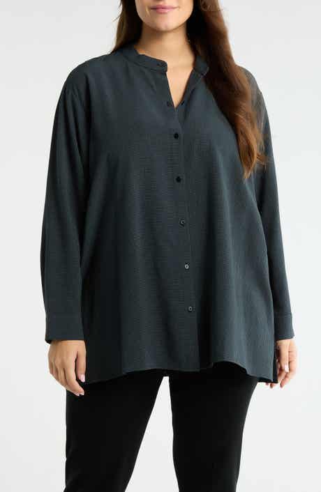 Eileen Fisher Band Collar Button-Up Shirt
