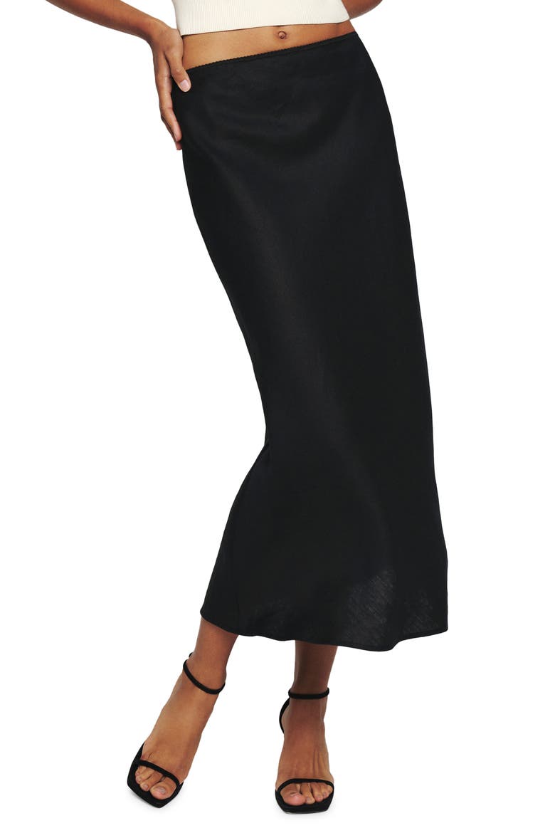 Layla Linen Skirt, Main, color, BLACK