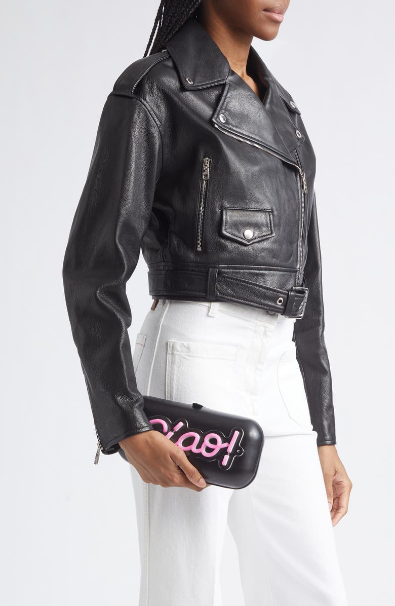 Moschino Light-Up Neon Ciao! Faux Leather Clutch, Alternate, color, 00Z One Color
