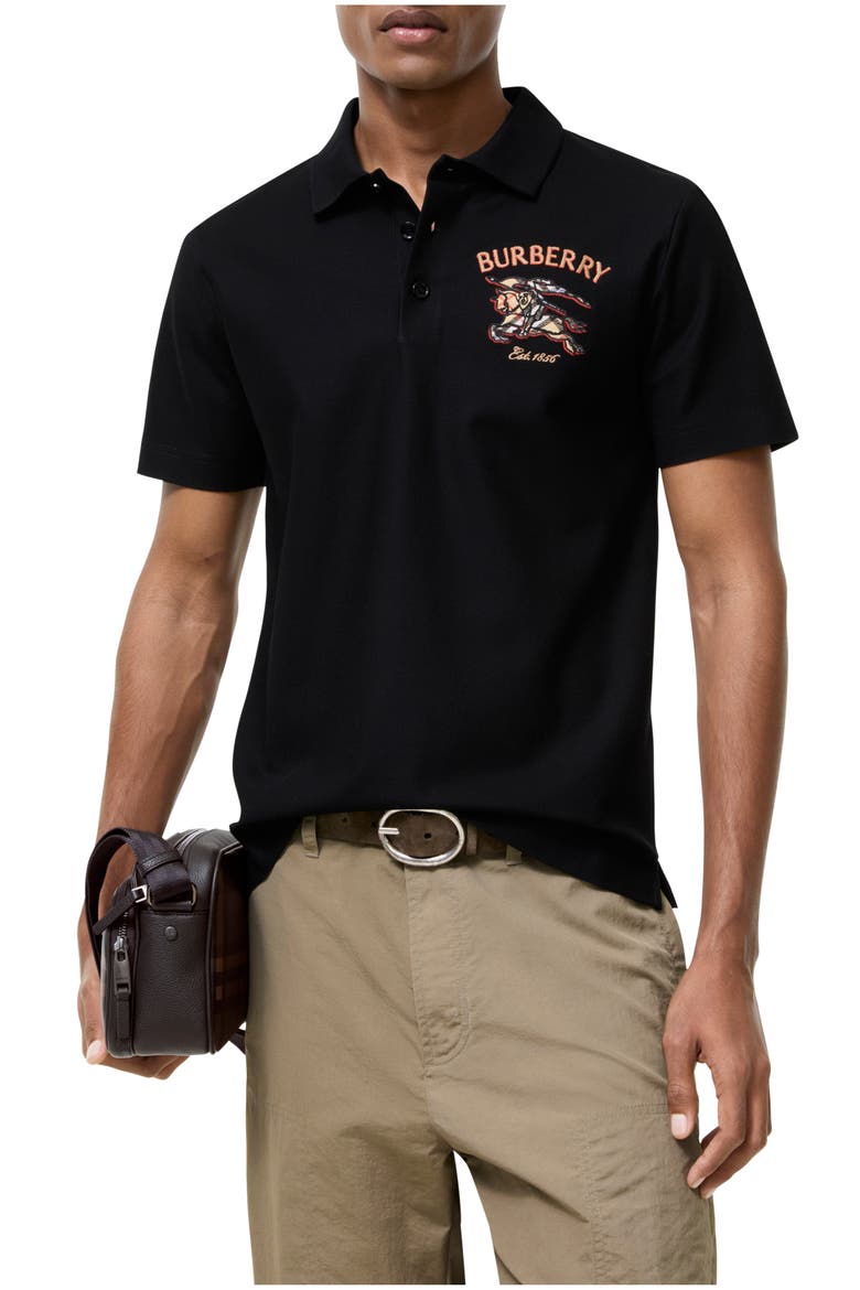 Knight Check Cotton Polo Shirt, Main, color, Black