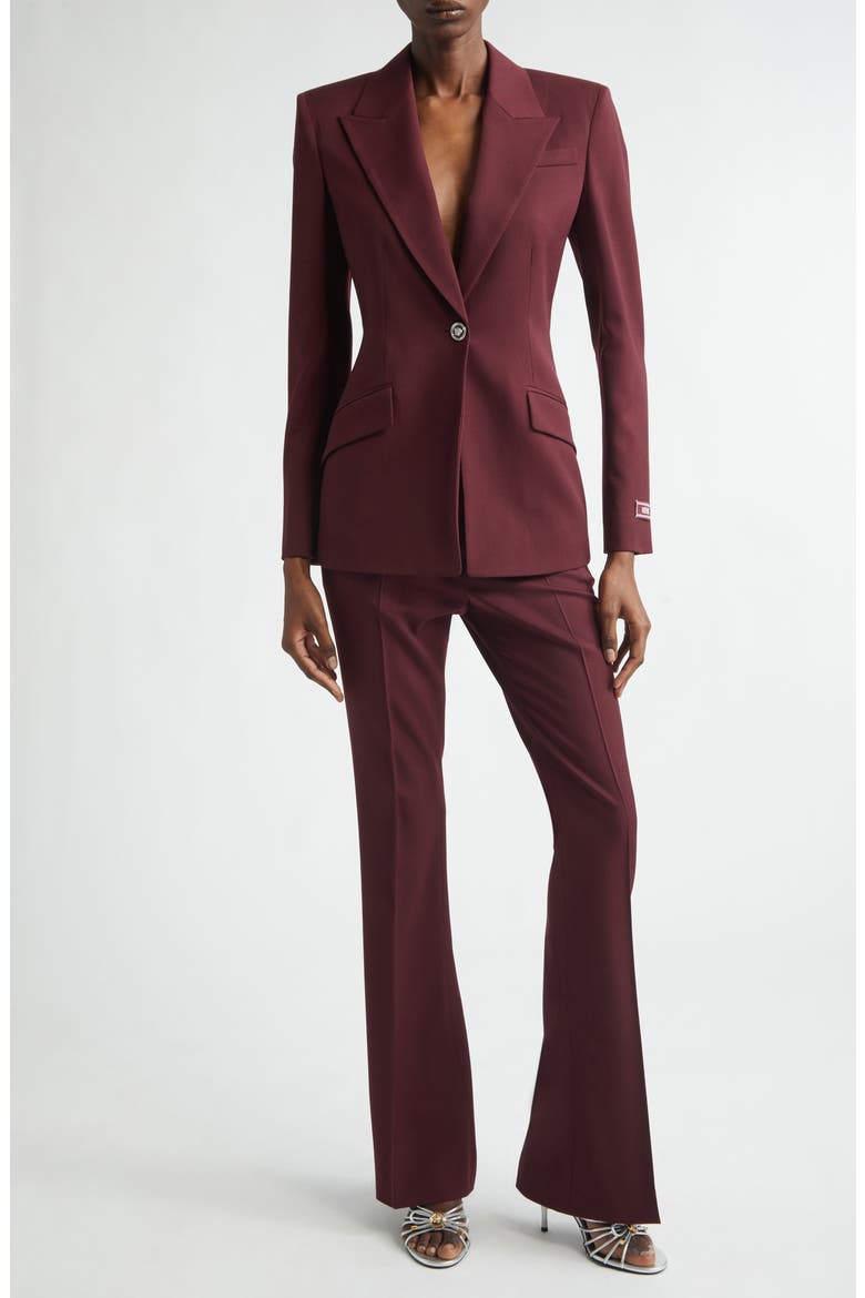 Single Breasted Stretch Virgin Wool Gabardine Blazer, Alternate, color, BURGUNDY