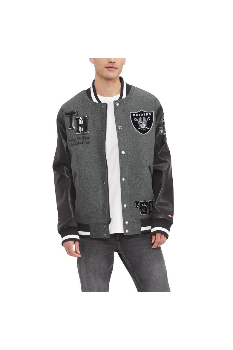 Men's Tommy Hilfiger  Heather Gray/Black Las Vegas Raiders Gunner Full-Zip Varsity Jacket, Main, color, Heather Gray