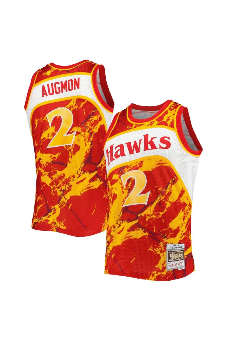 Men's Mitchell & Ness Stacey Augmon Red Atlanta Hawks 1991/92 Hardwood Classics Marble Swingman Jersey, Alternate, color, Red