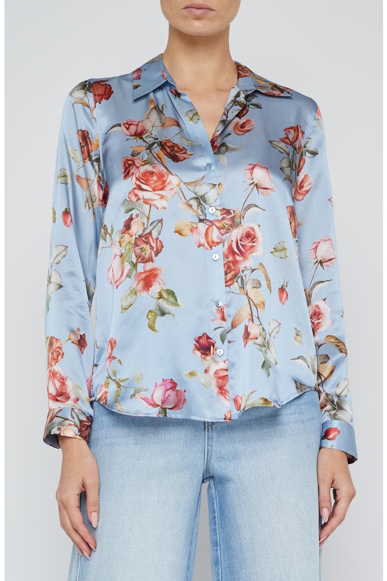 Tyler Floral Print Silk Button-Up Shirt, Main, color, LIGHT BLUE TAPESTRY FLORAL