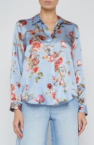 L'AGENCE Tyler Floral Print Silk Button-Up Shirt
