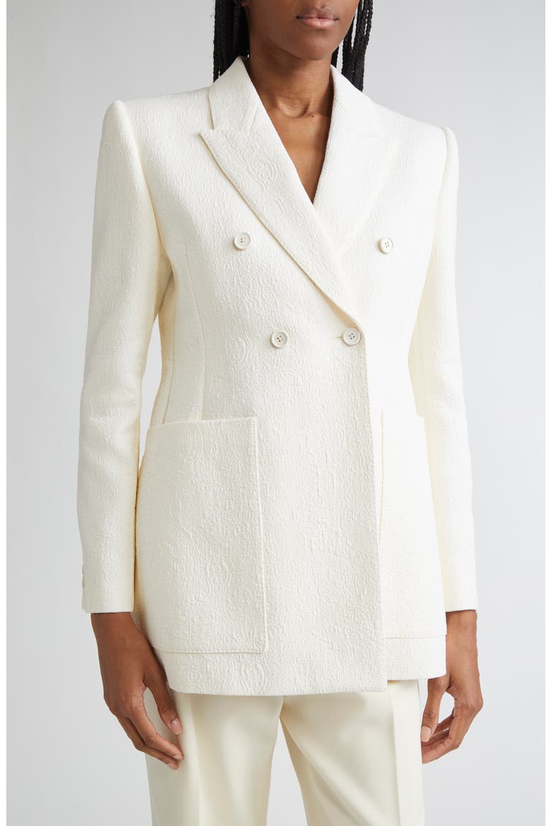 Boxy Jacquard Double Breasted Cotton Blend Jacket, Alternate, color, COCONUT MILK
