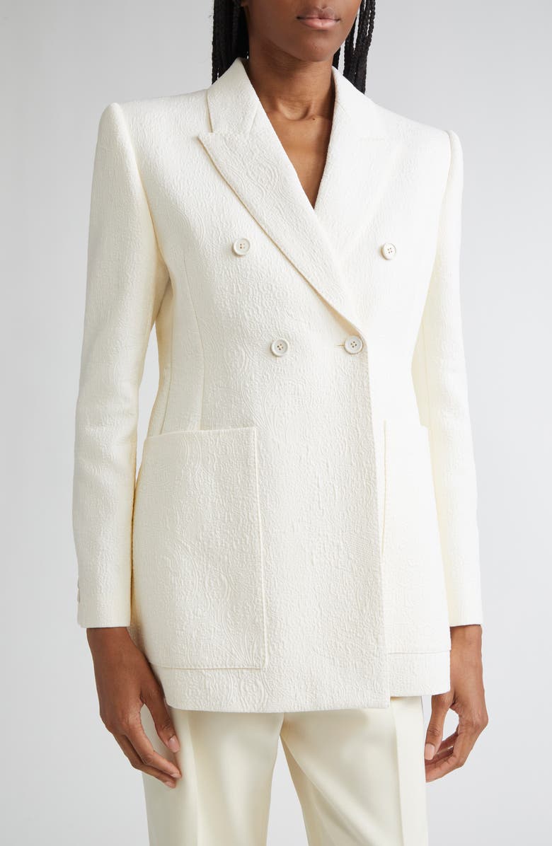 Chloé Boxy Jacquard Double Breasted Cotton Blend Jacket, Alternate, color, Coconut Milk