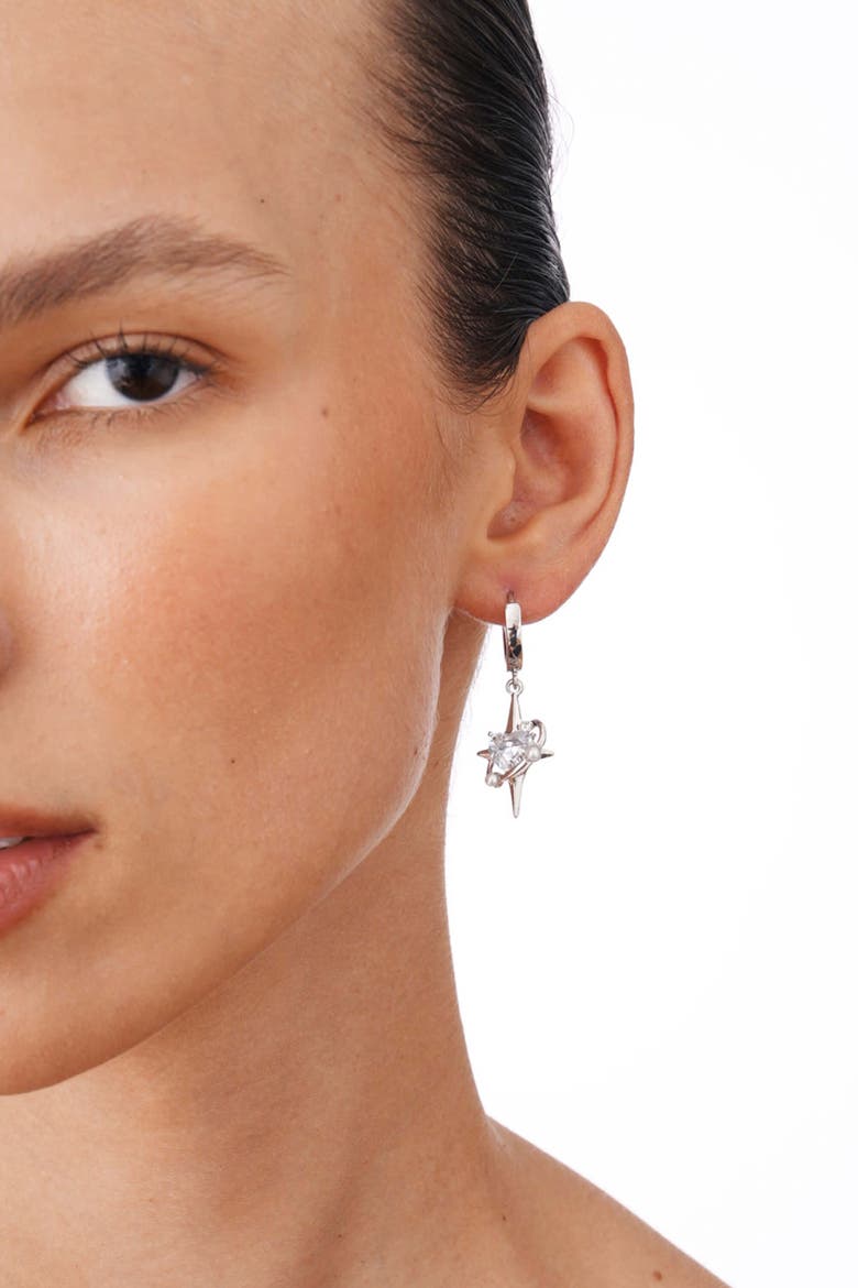 Heart Sparkle Huggie Earrings, Alternate, color, Silver