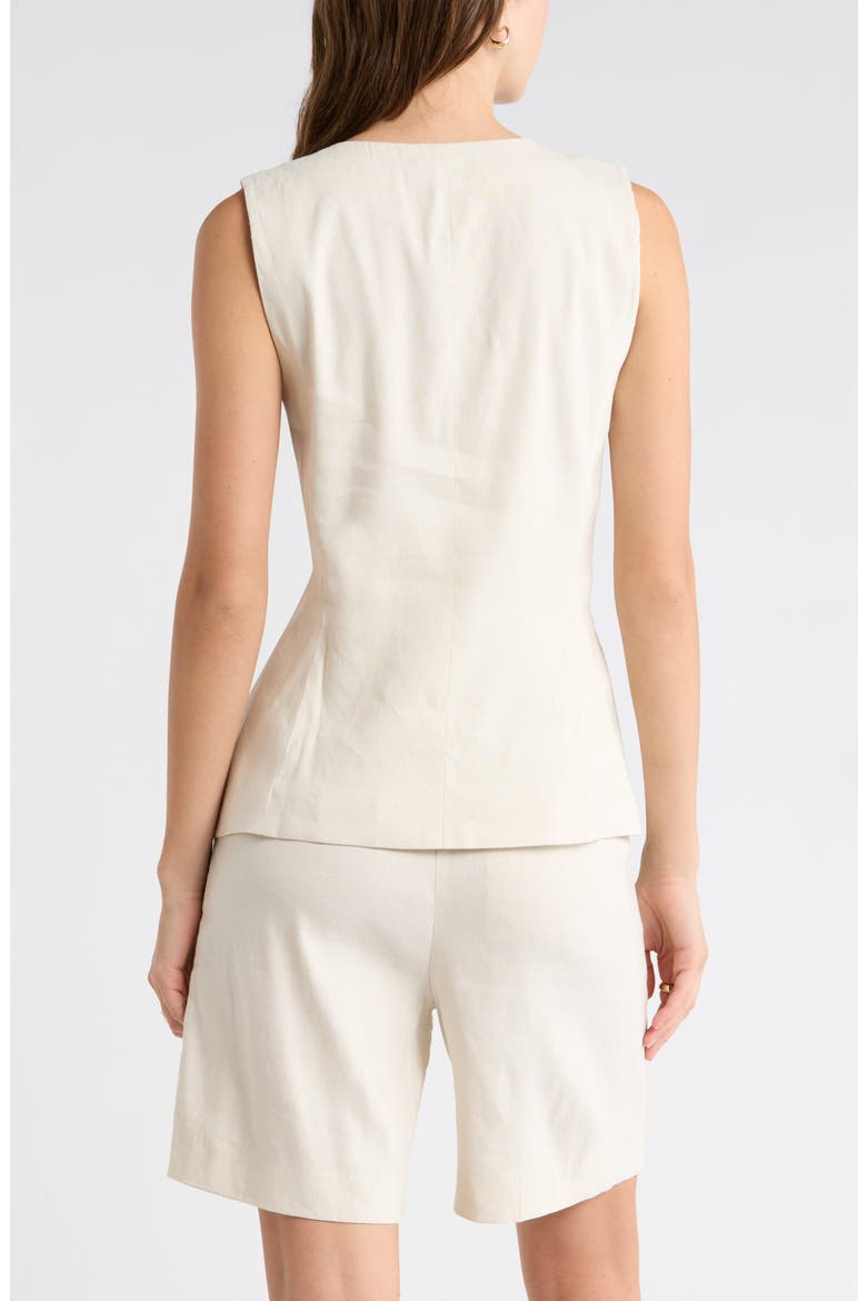 Collarless Cutaway Linen Blend Vest, Alternate, color, IVORY BIRCH
