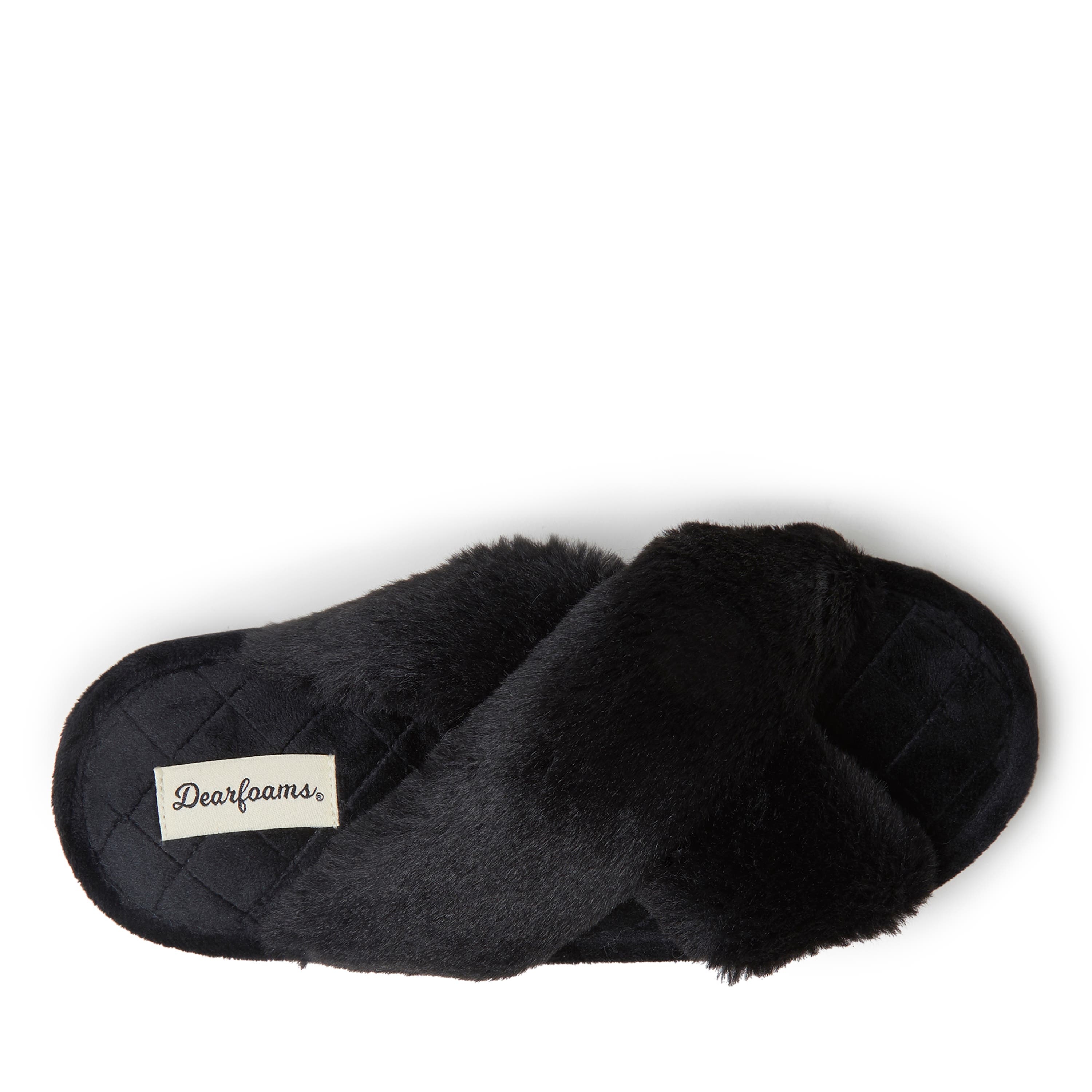 DEARFOAMS Jessica Furry Crossband Slipper, Alternate, color, Black
