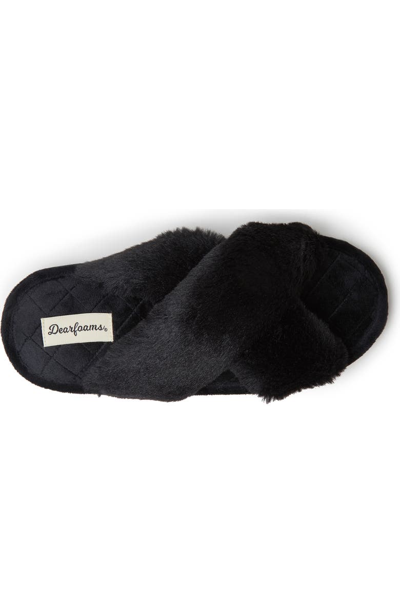 DEARFOAMS Jessica Furry Crossband Slipper, Alternate, color, Black