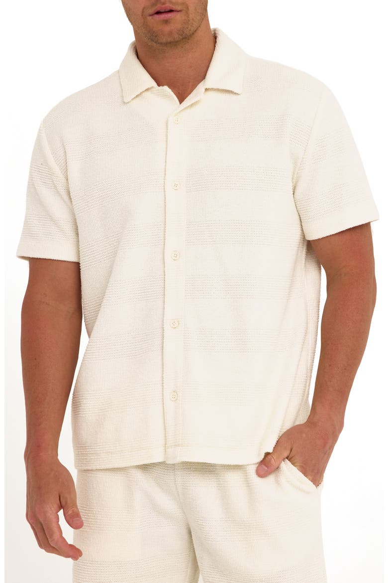 Archer Stripe Jacquard Short Sleeve Terry Cloth Button-Up Shirt, Main, color, WHITE