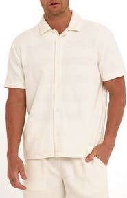 Threads 4 Thought Archer Stripe Jacquard Short Sleeve Terry Cloth Button-Up Shirt