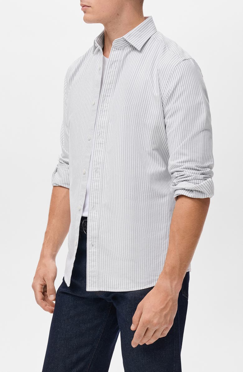 MANGO Stripe Cotton Button-Up Oxford Shirt, Alternate, color, Grey