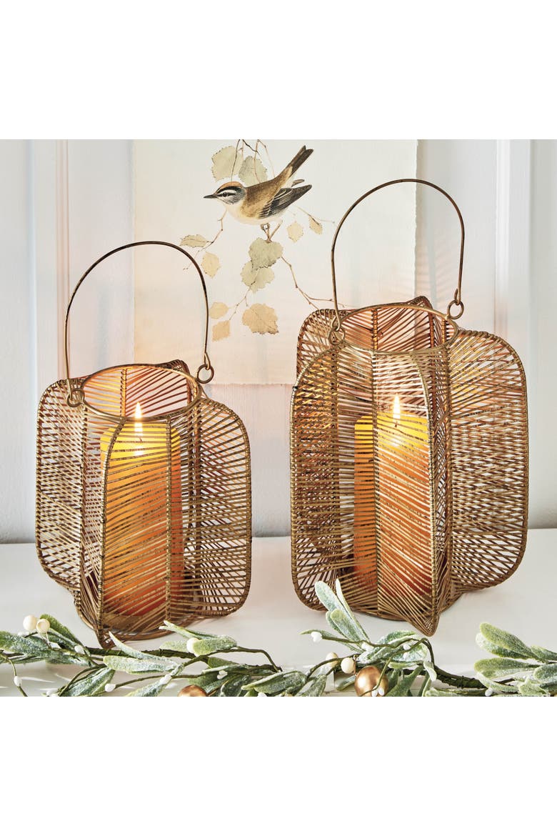 Wells Antique Brass Candle Holders for Indoor Outdoor Use, Alternate, color, Gold