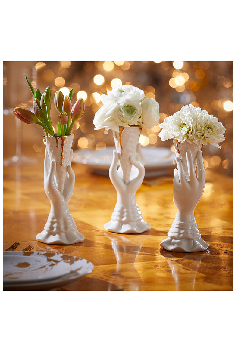 Gilded I-Scream Vase, Alternate, color, White / Gold