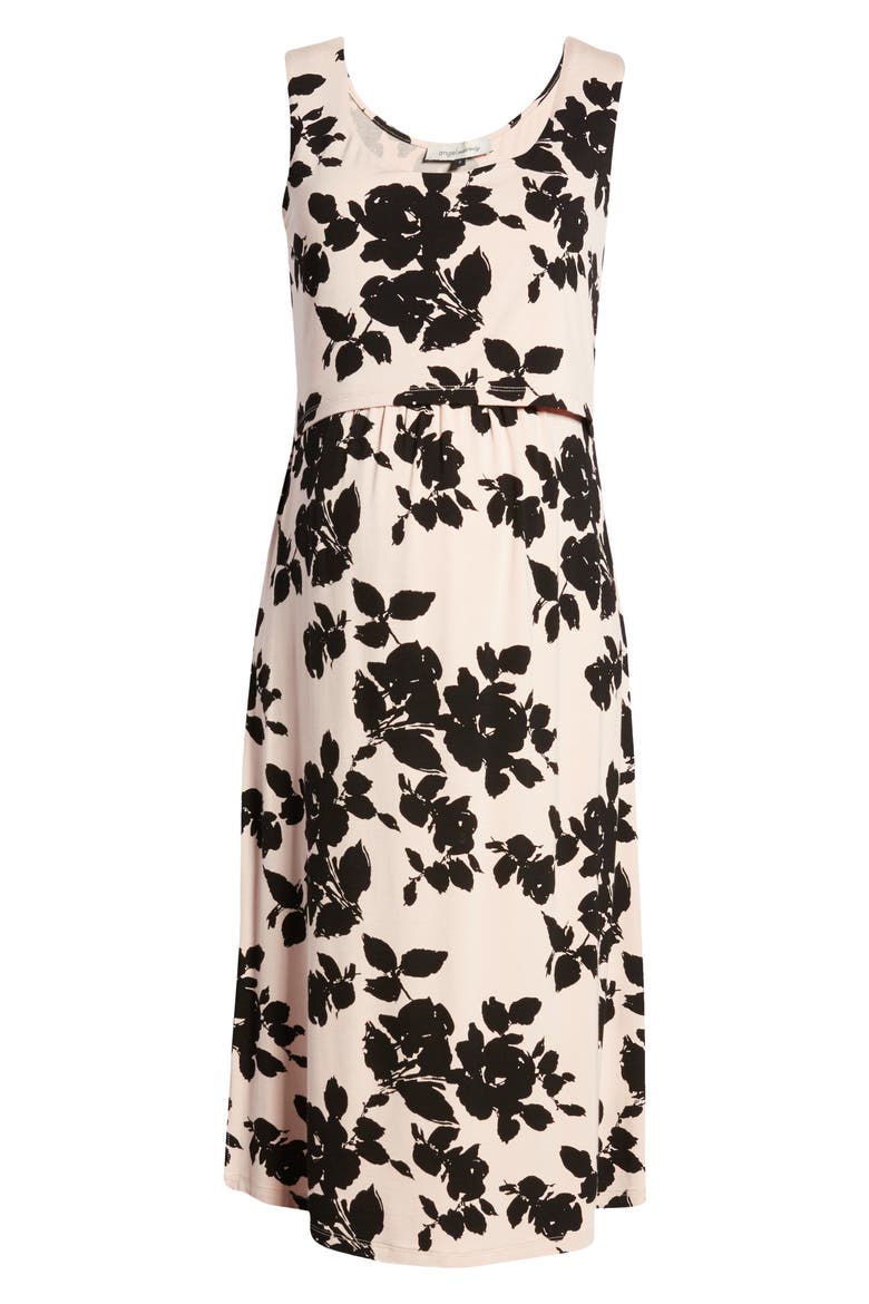 Body-Con Maternity/Nursing Dress, Alternate, color, PINK/ BLACK PRINT