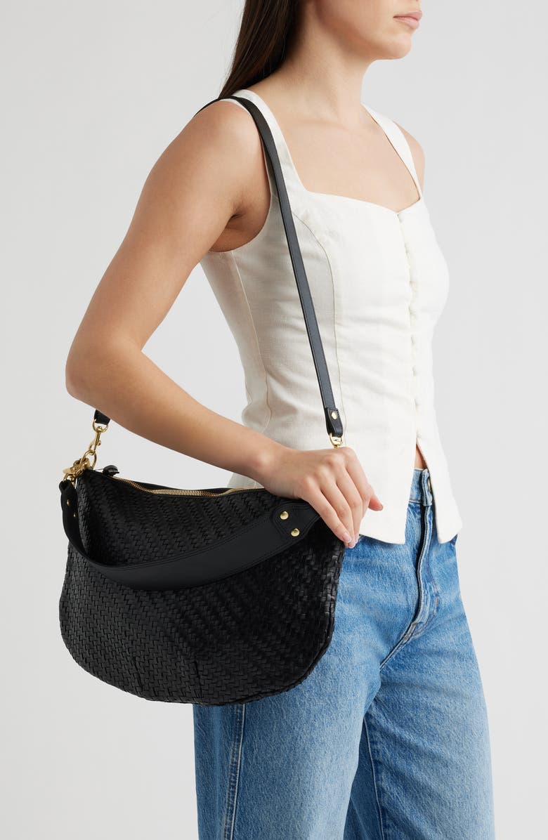 Clare V. Moyen Messenger Crossbody Bag, Alternate, color, Black Woven