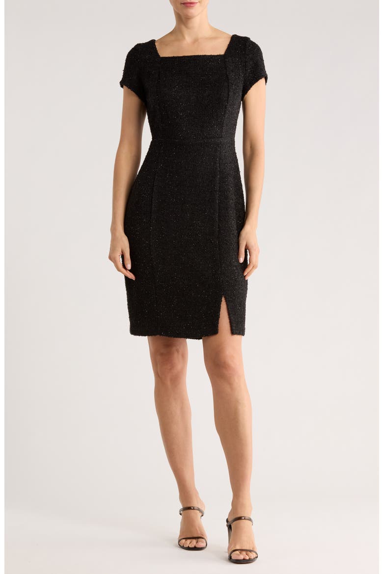 Metallic Bouclé Cocktail Dress, Main, color, BLACK