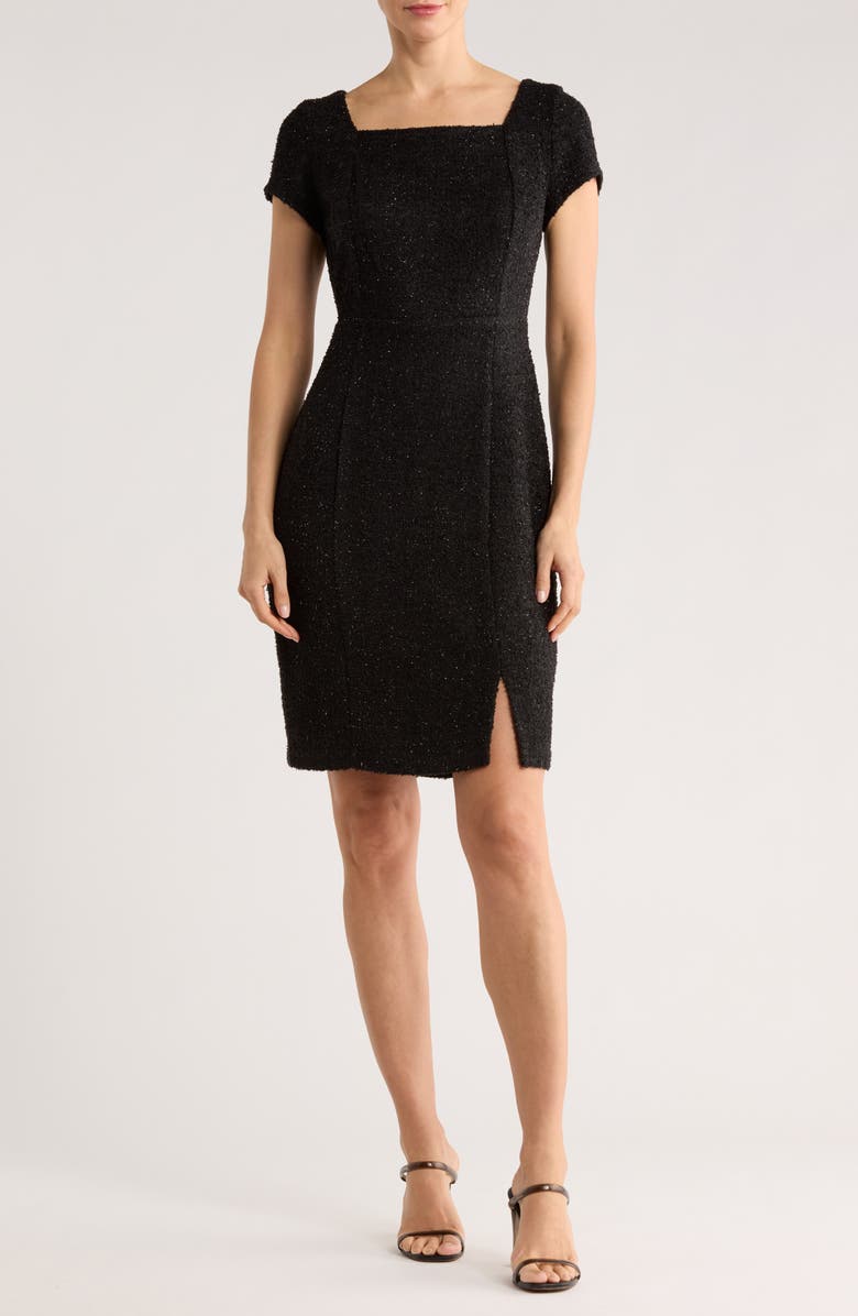 Connected Apparel Metallic Bouclé Cocktail Dress, Main, color, Black