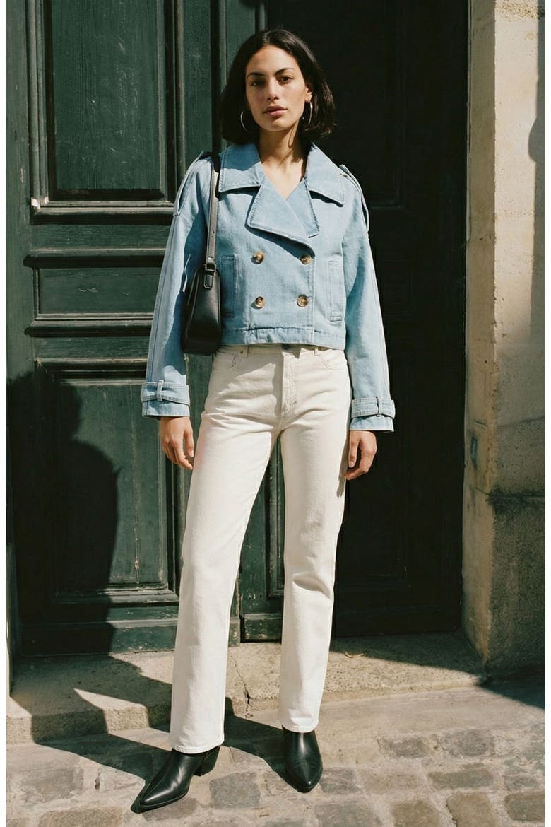 Vmlelou Short Trench Coat, Alternate, color, LIGHT BLUE DENIM