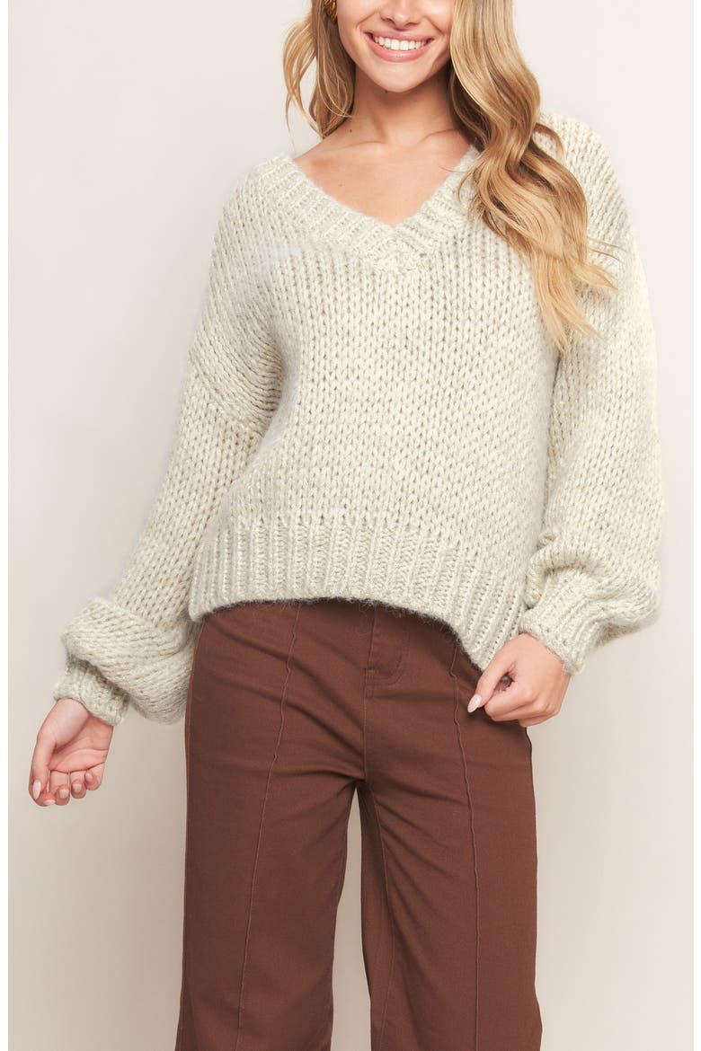 V-Neck Sweater, Alternate, color, CREAM/GOLD