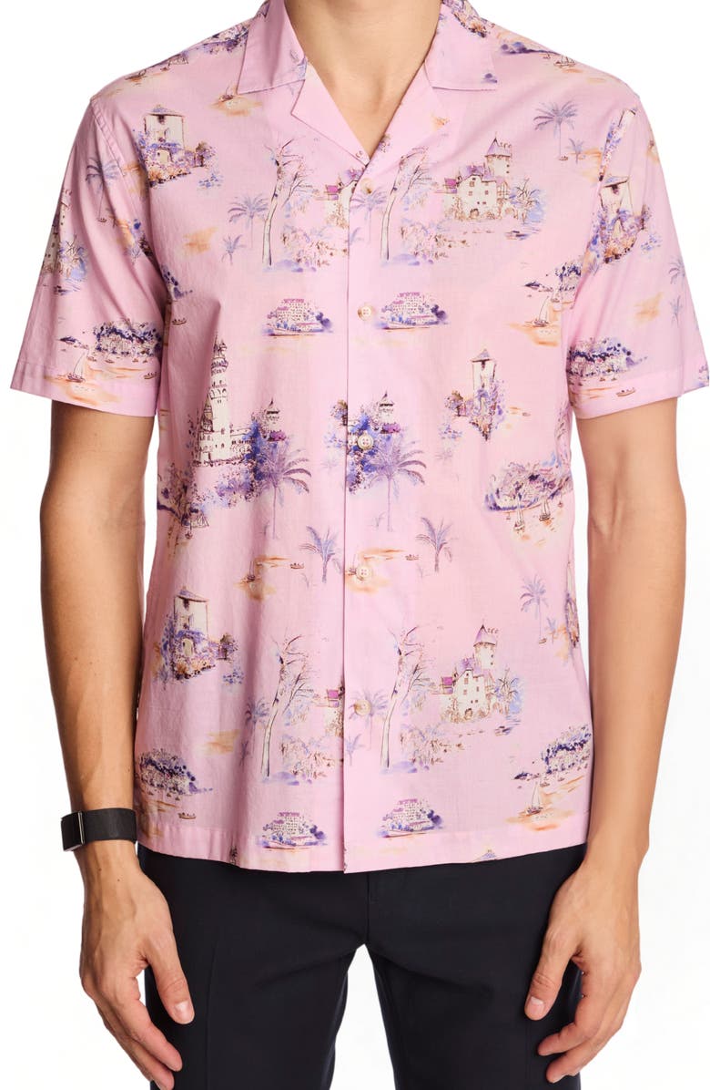 PAISLEY & GRAY Cotton Camp Shirt, Main, color, Pink Summer Island