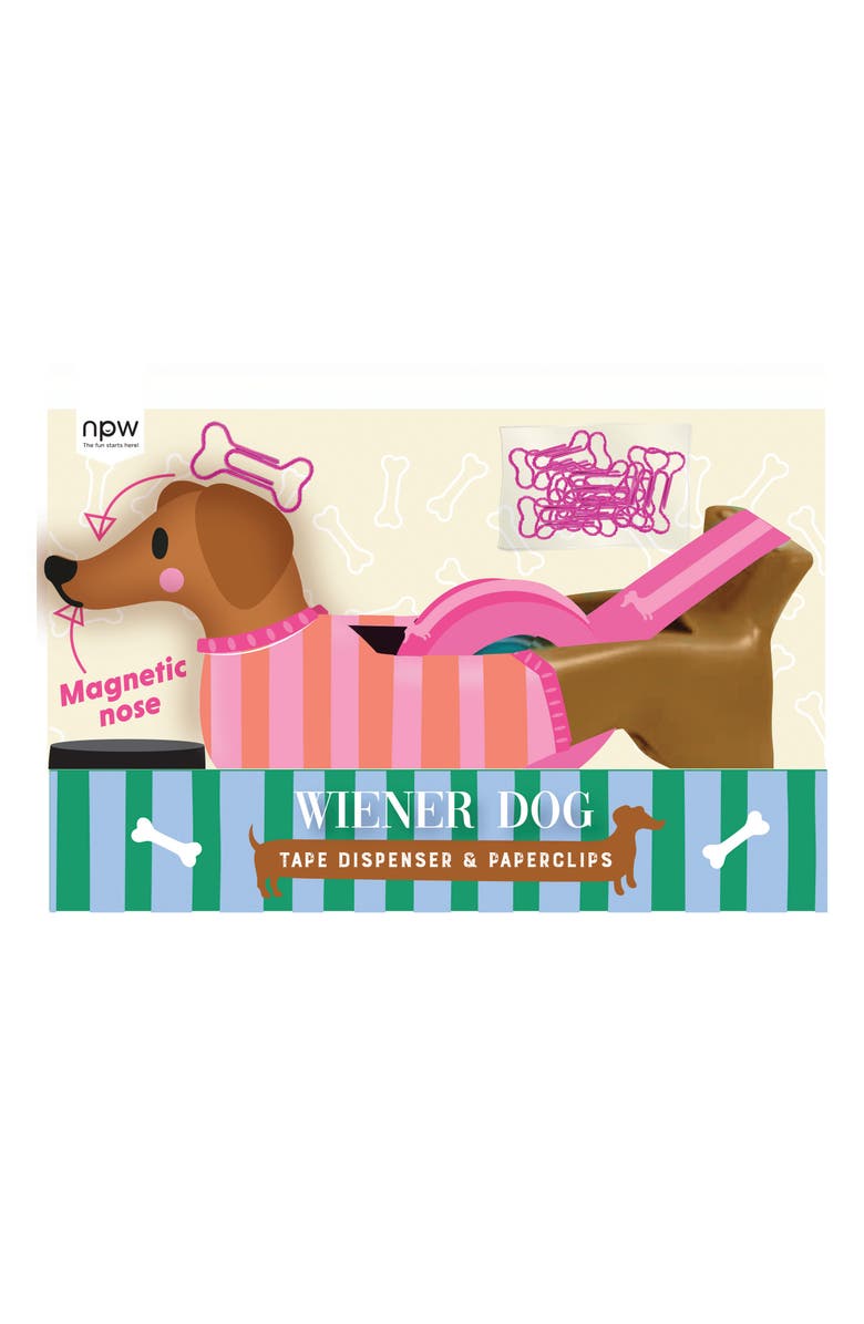 NPW Weiner Dog Tape Dispenser & Paperclips, Main, color, Multi
