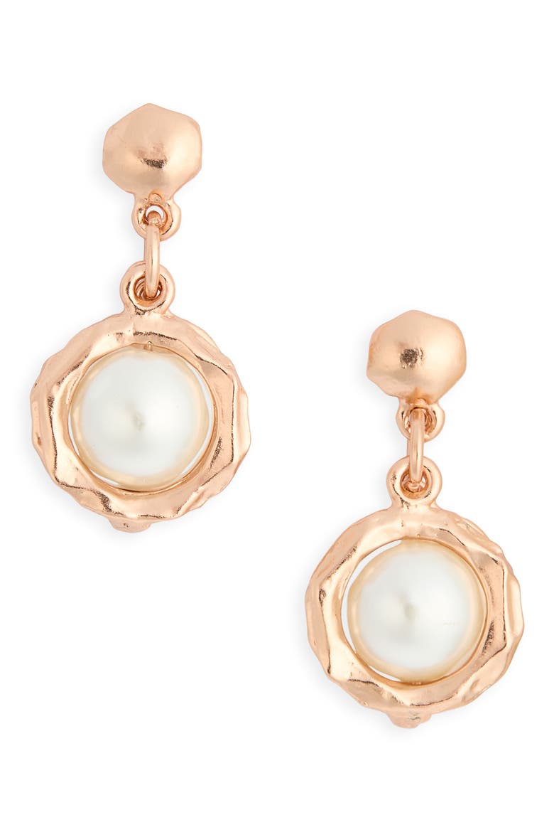 Faux Pearl Drop Earrings, Main, color, ROSE GOLD