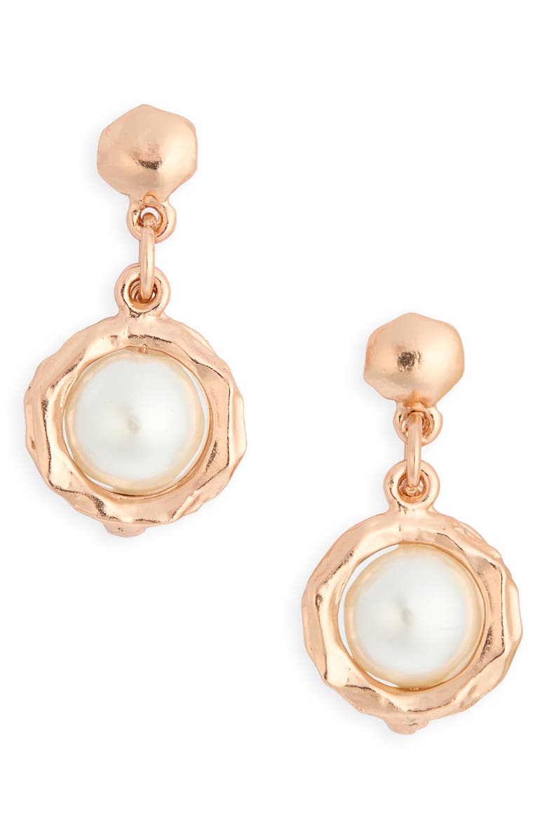 Karine Sultan Faux Pearl Drop Earrings, Main, color, Rose Gold
