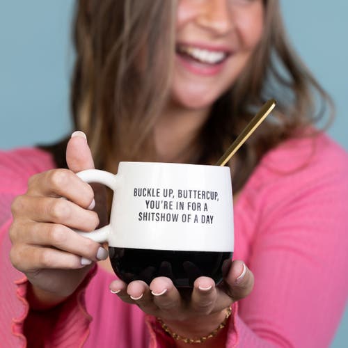 Totalee Gift Buckle Up Buttercup Mug Ceramic White 13 oz In Multi