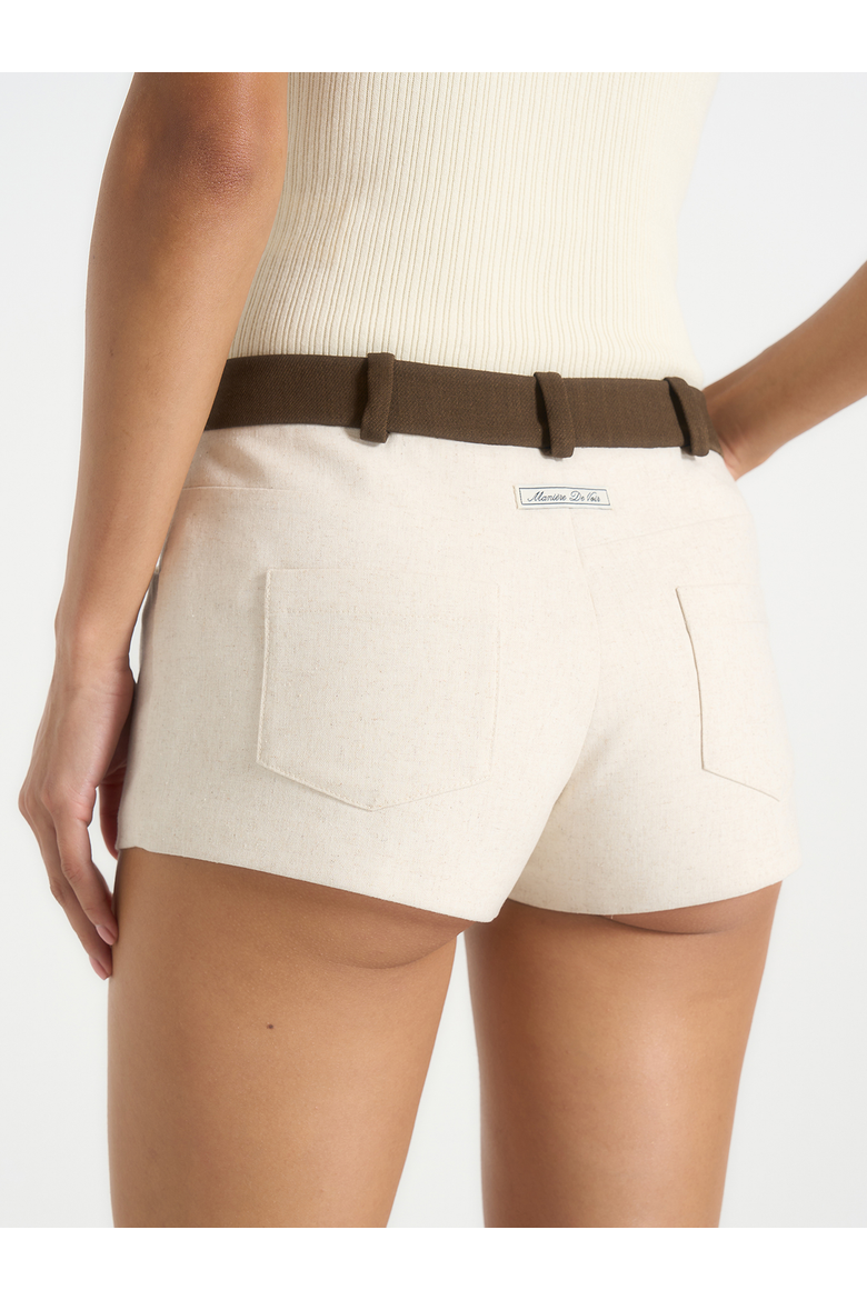 Verity Contrast Waist Linen Mini Shorts, Alternate, color, Natural