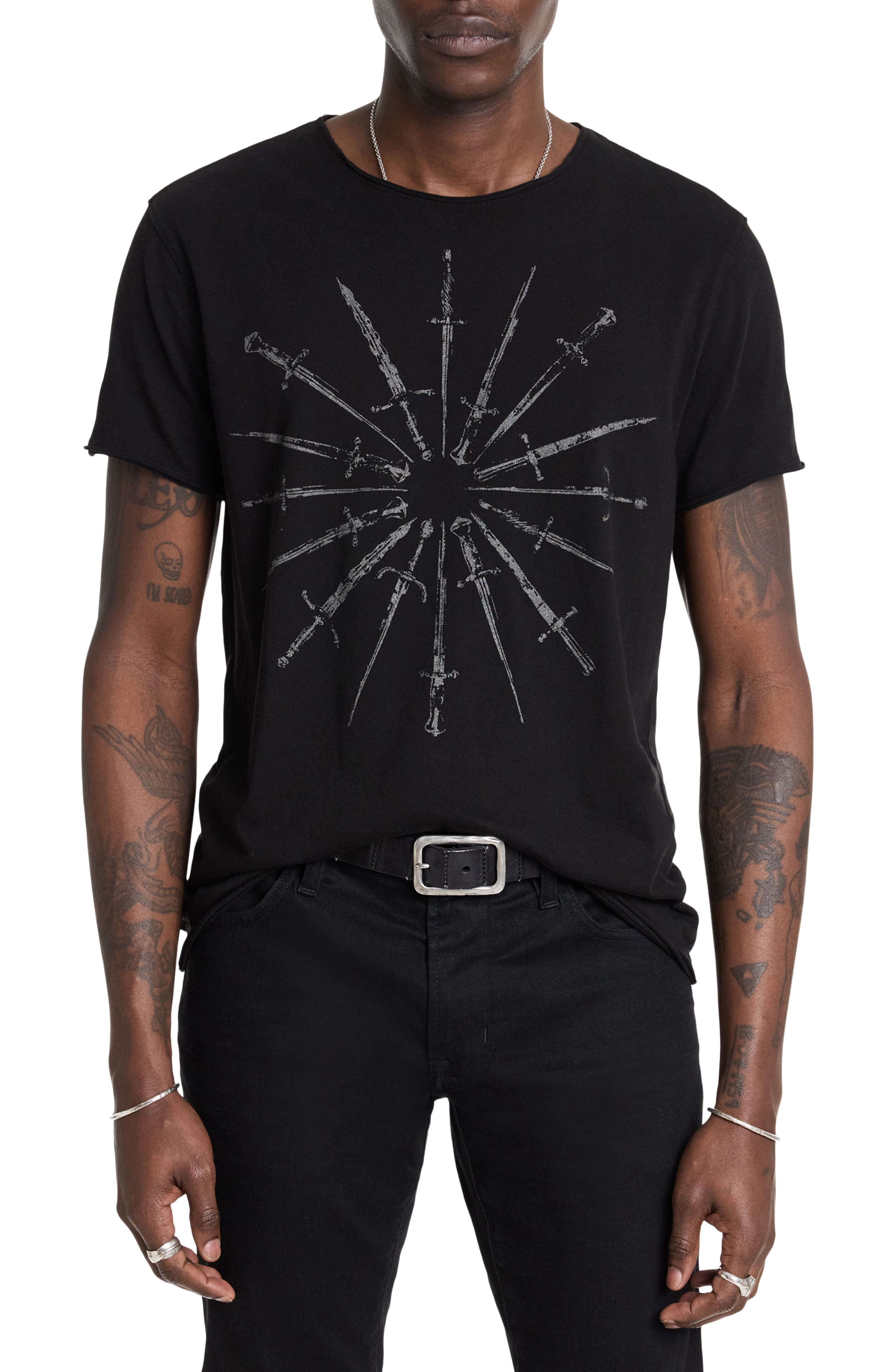 Daggers Raw Edge Graphic T-Shirt