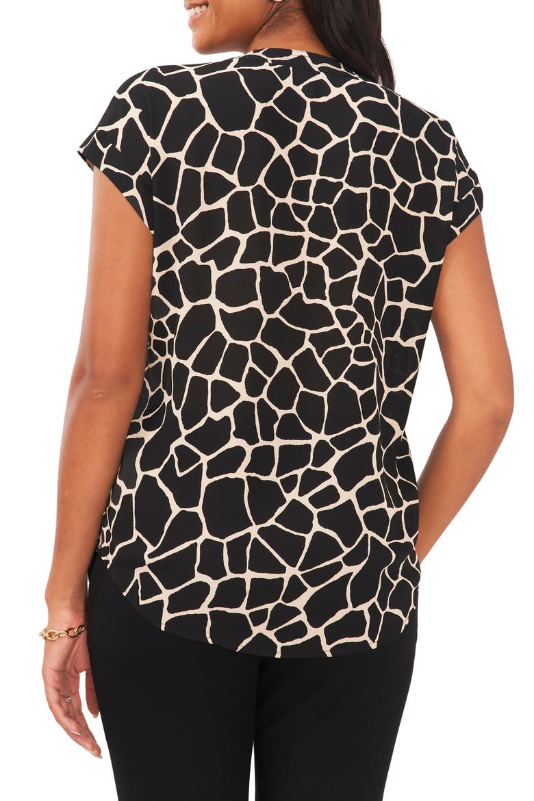 Split Neck Georgette Blouse, Alternate, color, BLACK COMBO
