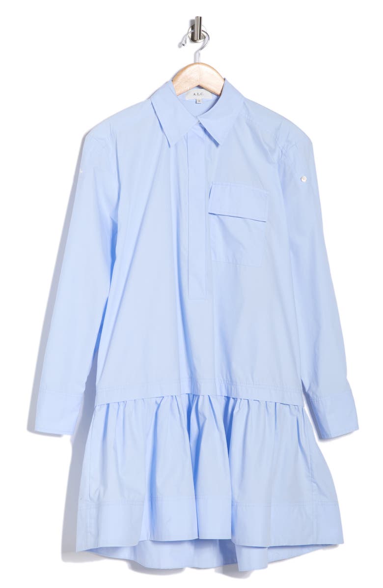A.L.C. Brooke Long Sleeve Ruffle Cotton Shirtdress, Main, color, Sky Blue