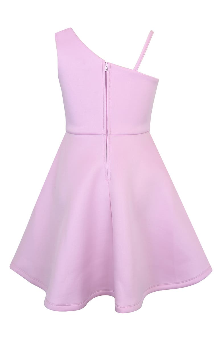 Zunie Kids' One-Shoulder 3D Flower Scuba Knit Dress, Alternate, color, Orchid