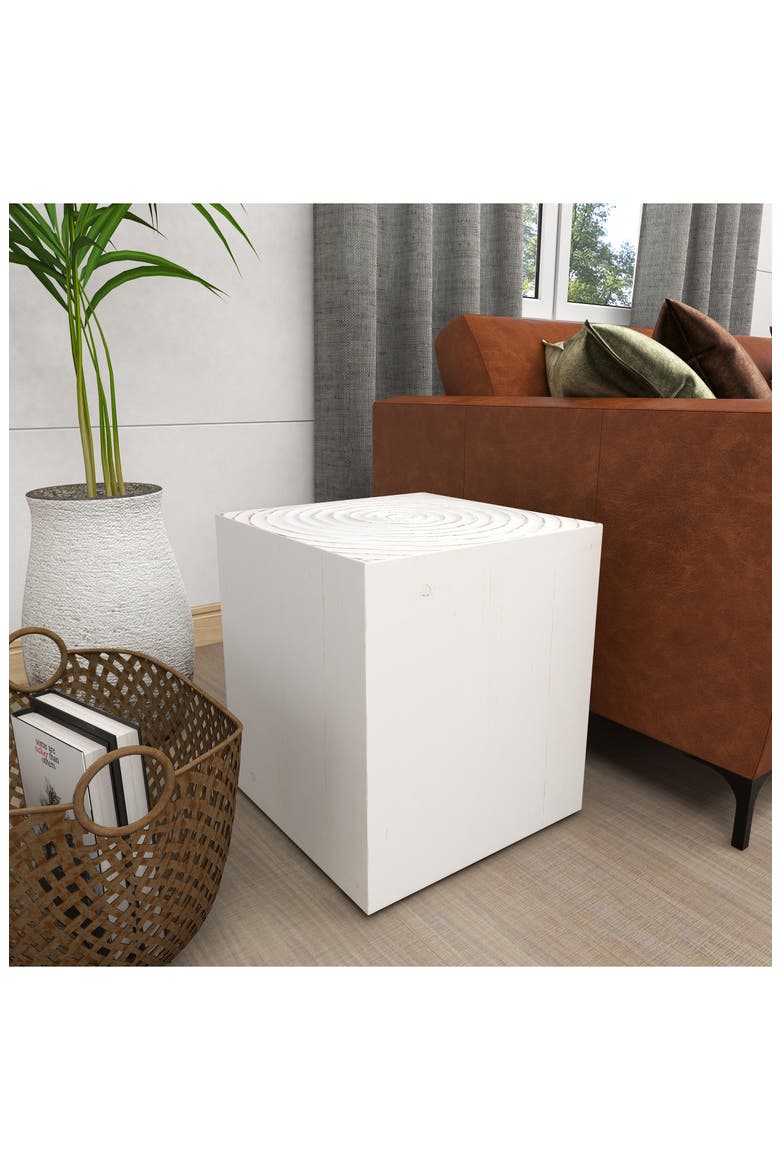 White Wood Intricately Carved Accent Table, Alternate, color, WHITE