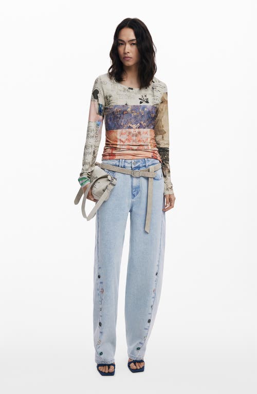 Desigual Pieced Print Long Sleeve T-shirt In Multi