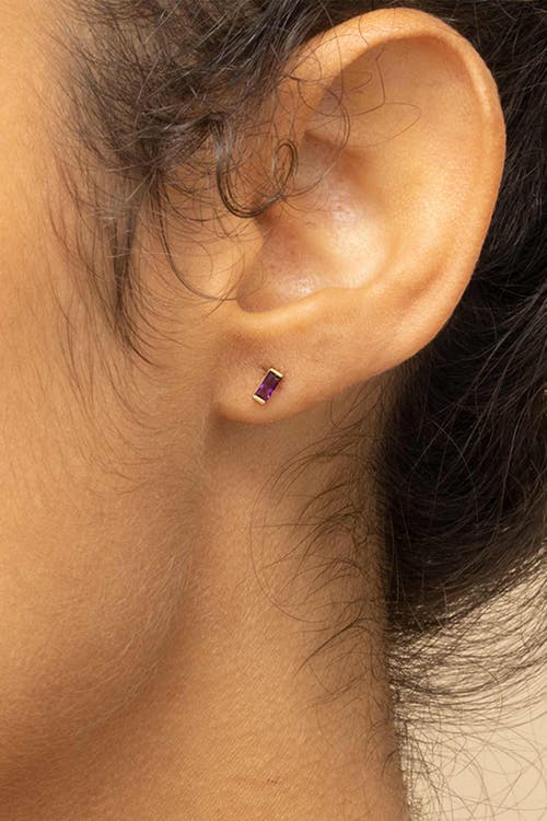 Oradina 14k Gold Fresco Baguette Micro Single Stud In Yellow Gold - Purple Zirconia