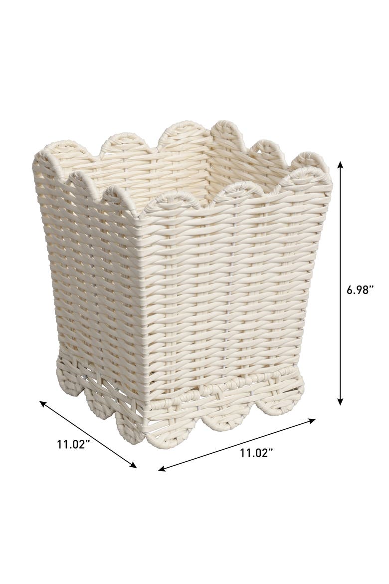 Resin 3.3-Gallon Tapered Square Wicker Watebasket with Scalloped Edge, Alternate, color, White
