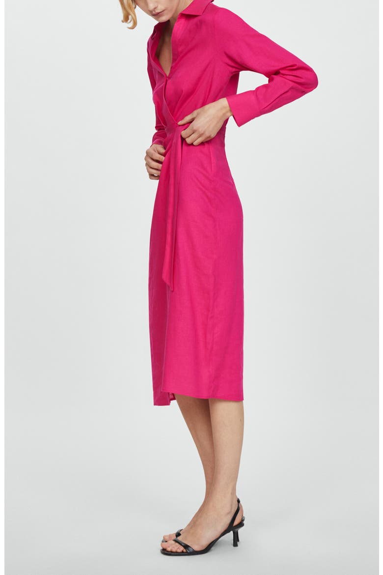 Carola Tie Waist Long Sleeve Wrap Dress, Alternate, color, BRIGHT PINK