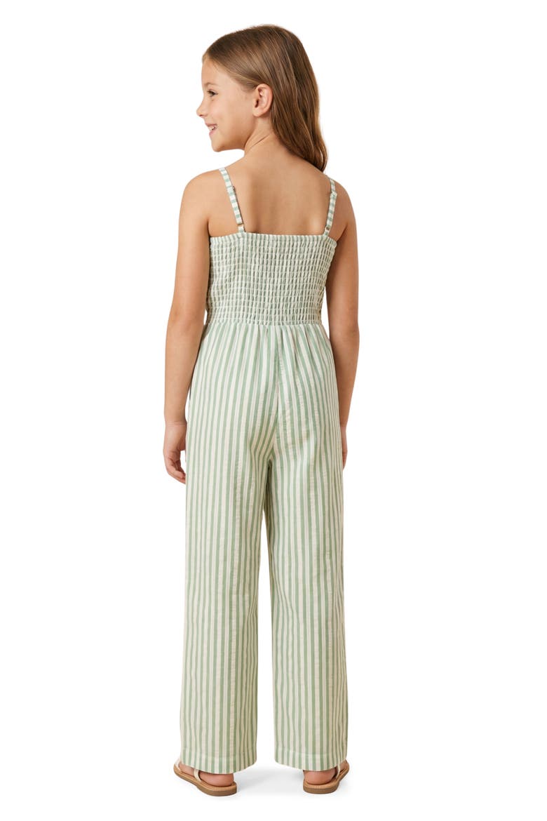 Kids' Striped Smocked Jumpsuit, Alternate, color, SAGE