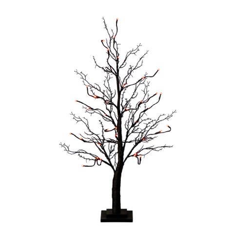 3-ft Pre-Lit Halloween Deluxe Black Twig Artificial Tree with 36 Orange & Purple LED Lights